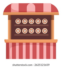 Ilustração de um suporte de rosca colorido com um toldo listrado em um estilo de design plano encantador