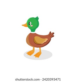 Illustration of a Colorful Duck Standing Alone on a White Background