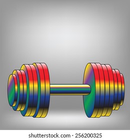 illustration with colorful dumbbell on gray background