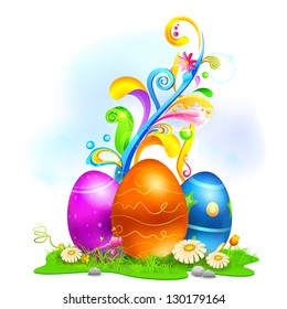 illustration of colorful Easter egg with floral swirl