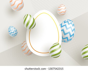 Ilustración de coloridos huevos de Pascua con pegatina en blanco para tu mensaje.
