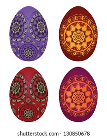 Illustration of colorful easter eggs on white background.