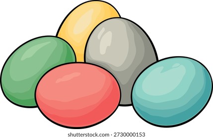 Illustration of colorful Easter eggs without background.