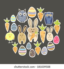 Illustration of colorful Easter set on a brown