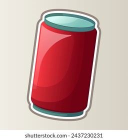 Illustration of colorful fast food sticker. This artwork presents traditional fast food with a colorful twist, showcasing a can of soda in a bright cartoon design. Vector illustration.