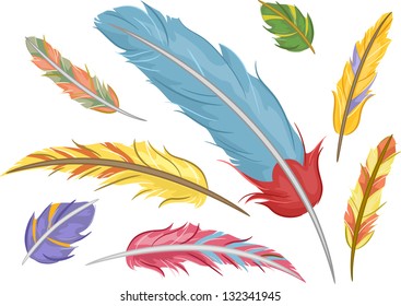 Illustration of Colorful Feathers Design Elements