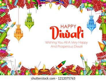 Illustration Of Colorful Fire Cracker On Happy Diwali Background For Light Festival Of India