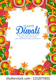 Illustration Of Colorful Fire Cracker On Happy Diwali Background For Light Festival Of India