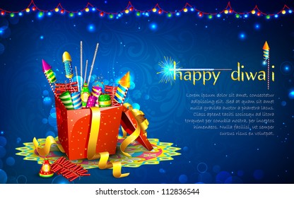 illustration of colorful firecracker in gift box for Diwali