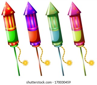 Illustration of the colorful firecrackers on a white background
