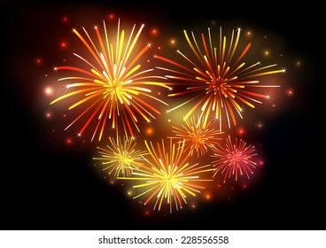 Illustration of colorful fireworks on black background 