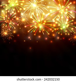 Illustration of colorful fireworks on black background 