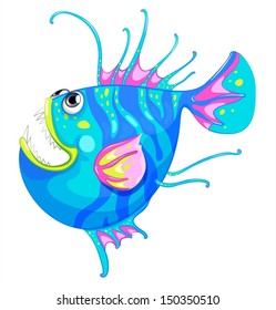 Illustration of a colorful fish with a big mouth on a white background