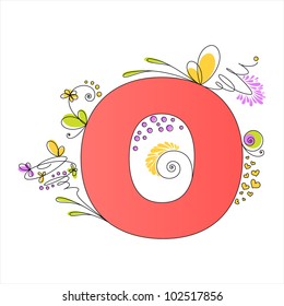 Illustration of colorful floral alphabet. Letter O