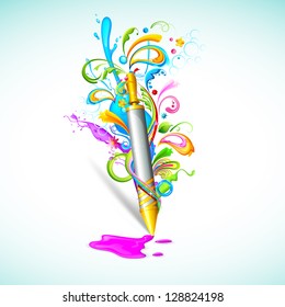 illustration of colorful floral swirl around Holi pichkari