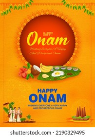 illustration of Colorful flower Pooklam rangoli design in celebration background for Happy Onam festival of South India Kerala - Shutterstock ID 2190329495