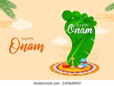 illustration of Colorful flower Pooklam rangoli design in celebration background for Happy Onam festival of South India Kerala