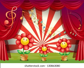 Illustration of the colorful flowers with musical notes at the stage