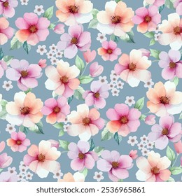 Ilustración de flores de colores sobre un fondo beige. Diseño textil floral sin costuras