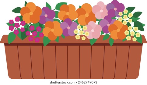 Illustration of colorful flowers in a planter