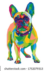 ilustración de un bulldog francés colorido con un fondo blanco aislado estilo wpap.

