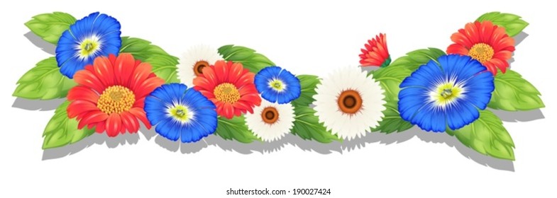 Illustration of the colorful fresh flowers on a white background