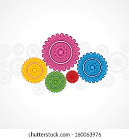 Illustration of colorful gear on white background