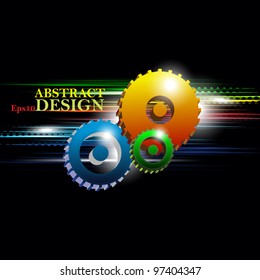 illustration of colorful gears on abstract background in shine light.