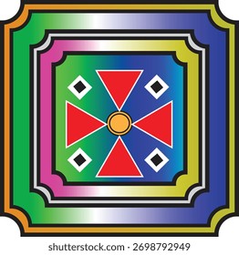 Illustration von buntem geometrischem Muster mit Farbverlauf-Hintergrund und symmetrischem Design