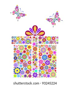 Illustration of colorful gift box on black background