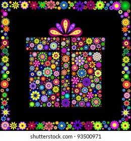 Illustration of colorful gift box on black background