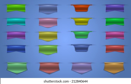 Illustration of colorful and glossy web ribbons in various styles 