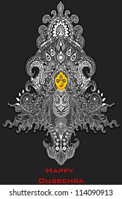 illustration of colorful Goddess Durga against abstract background