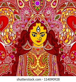 illustration of colorful Goddess Durga against abstract background