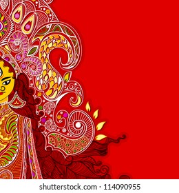 illustration of colorful Goddess Durga against abstract background