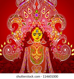 illustration of colorful Goddess Durga against abstract background