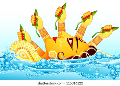 illustration of colorful Goddess visarjan in Vijaya Dashami