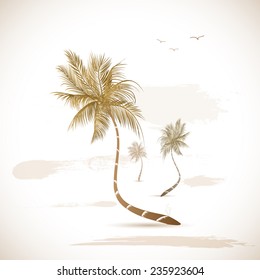 Illustration of a a colorful grunge palm tree design.