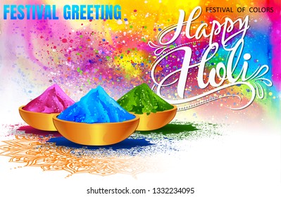 illustration of colorful gulaal (powder color) for Happy Holi festival celebration greeting card, banner, poster.- Vector illustration