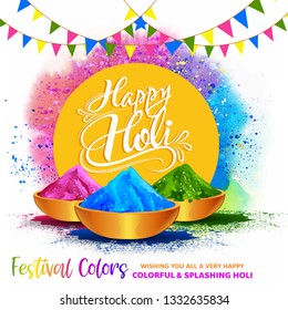 illustration of colorful gulaal (powder color) for Happy Holi festival celebration greeting card, banner, poster.- Vector illustration