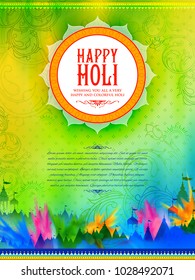 illustration of colorful gulal (powder color) on floor for Happy Holi Background