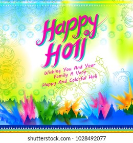 illustration of colorful gulal (powder color) on floor for Happy Holi Background