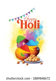 illustration of colorful gulal, powder color for Holi festival with colour full background  