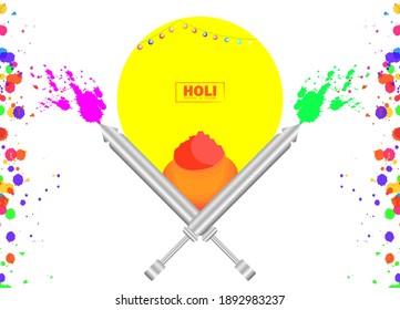 Illustration of colorful gulal, powder color for Holi festival with color full background.