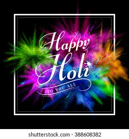 illustration of colorful gulal (powder color) explosion for Happy Holi Background