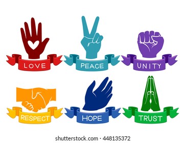 Illustration of Colorful Hands Representing Different Values