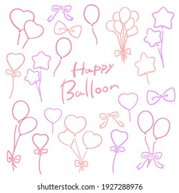 Illustration of colorful handwritten balloons and ribbons