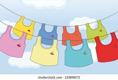 Illustration of the colorful hanging clothes