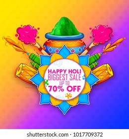 ilustração do colorido Feliz Holi Publicidade Fundo promocional para saudações de celebração do Festival de cores