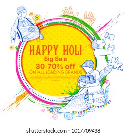 illustration of colorful Happy Holi Advertisement Promotional background for Festival of Colors celebration greetings